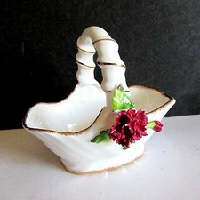Vintage gold Trimmed China Basket with Applied Flowers 4.5x3.75