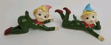2 Vintage Green Pixie Elves Elf Figurines Collectible Christmas Japan picture