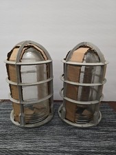 Set Of 2 VTG INDUSTRIAL Cage LIGHT Fixture Explosion Proof ADALET W/ Glass GLOBE picture