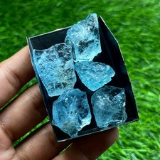 133 Ct Natural Santa Maria Blue Aquamarine Rough Lot, 5 Blue Beryl Crystals picture