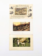 Lot 3 Victorian Antique VTG Easter Postcard Boy Girl Bottle Feeding Sheep Inset picture