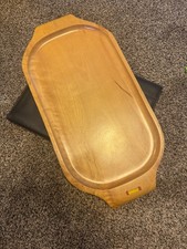 Vintage Mid Century Carved Wood Serving Tray Handles Blond Hardwood Large 19