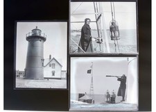 1920 Nobska Lighthouse Woods Hole Cape Cod Woman Keeper Glass Negatives (3) OOAK picture