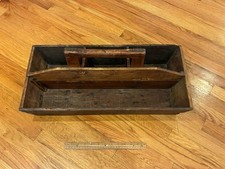 ANTIQUE HAND MADE LONG WOODEN OPEN TOOL BOX TOOL CHEST - COBBLERS TACK BOX WOW picture