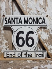 VINTAGE ROUTE 66 PORCELAIN SIGN OLD HIGHWAY SANTA MONICA MOTHER ROAD CALIFORNIA picture
