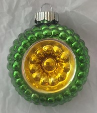 Vintage Shiny Brite Green & Gold Bumpy Indent Christmas Ornament Mint Condition picture