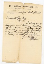1893 National Starch Mfg Co New York Letter A.J. Whitbeck to Frank B Hage ALS picture