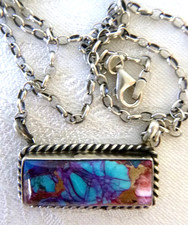 Navajo Augustine Largo Dahlia Stone Pendant 18 in. 925 Sterling Silver Necklace picture