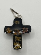 Vintage Flower Resin Cross Sterling Silver 925 picture