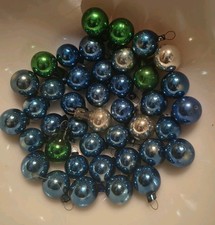 MCM Mini Glass Mercury Christmas Ornaments Blue Gold Green 5/8