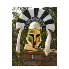 300 Spartan King Greek Helmet with Plume Black & White Liner Movie Cosplay picture