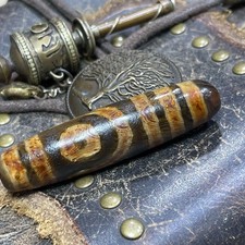 Ancient Tibetan Old Agate Dzi Beads 2 Eyes Amulet Talisman Pendant 55×13mm #6328 picture