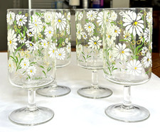 Vintage Culver's LTD White Daisy Embossed Footed Cooler Glasses Lot of 4 picture