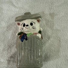 Vintage Ceramaster Kitty Cat in Trash Can Ceramic Coin Piggy Bank  Japan picture
