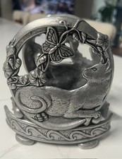 Vintage Pewter Cat Butterfly Candle or Napkin Holder 2000 Carson Pewter 4