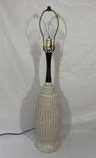 Vintage Mid Century Modern Danish Style Speckled Ceramic & Teak Table Lamp picture