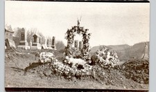 FRESH GRAVE W DECORATIONS c1910 postcard real photo rppc cemetery dead monument picture