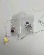 VTG Avon Easter Spring Enamel Basket Earrings & Chick Necklace 20 In' N I B C98 picture