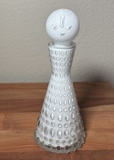Vintage Milk Glass Hobnail Face Stopper Decanter White Mid-Century Barware 11