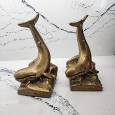 VTG Brass Whale Bookends 1950's Marine Nautical PM Craftsmen Ocean Moby Dick picture