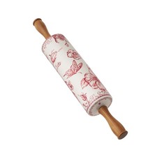 Pioneer Woman Agatha Floral Ceramic Rolling Pin Olivewood Handles White Green FS picture