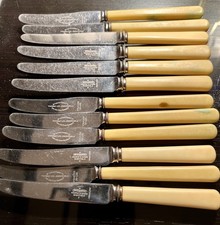 12 Vintage Sheffield England Table Knives Mappin Webb Viners Faux Bone Handles picture