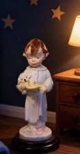 Vintage Figurine  Girl In Pink Pigtails With Puppy Holding A Candle 7.25 Inches picture