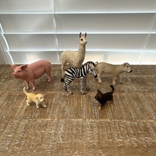 Schleich Lot Of 6 Animals Llama Pig Zebra Calf Puppies Some Retired picture