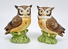 2 Lefton Porcelain Owl Figurines Miniature Hand Painted 2.25