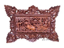 Antique Balinese Hand Carved Teak Wood Panel - Mythological Scene picture