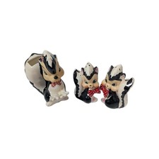 Skunk Salt Pepper Set Toothpick Holder Anthropomorphic Kitsch 1950s Japan Vtg picture
