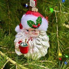 Winking Santa Claus Glass Christmas Tree Ornament picture