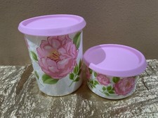 Tupperware Beautiful New Pink Peonies Theme Set of 2 Canisters 1.3L and 575ml picture