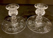 Pair Of Vintage Etched Glass Candle Holders picture