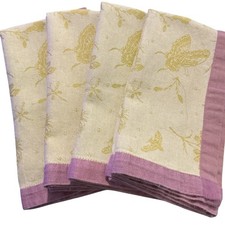 VTG Wm Sonoma 20x20 Linen Napkins (4) Butterfly/Botanical Toile Print Reversible picture