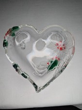 Mikasa Crystal Glass Holiday Bloom Christmas Poinsettia Heart Candy Dish 6 1/4