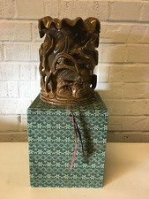 Chinese Unknown Age Wood Carved Sculpture Vase / Brush Washer Birds Floral w Box picture