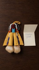 Ojibwe Beaded Headdress Ornament Leather Fur Lady Slipper Designs w Original Tag picture