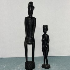 2 Vtg Hand Carved Ebony African Tribal Besmo Kenya Iron Wood Sculptures picture