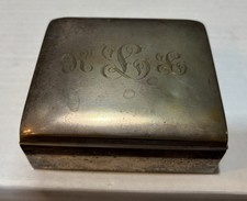 Vintage Gump's San Francisco Silver Plate Trinket Box Monogram Green Velvet 1861 picture