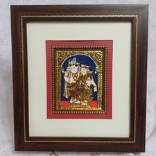 Radha Krishna Gold Embossed Foil Art  Indian Devotional S. Rasiwasi handpainted picture