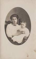 LOVELY WOMAN & BABY BOY PORTRAIT REAL PHOTO POSTCARD UNKNOWN LOCATION RPPC 1910s picture