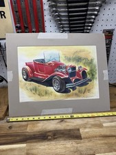 Original Barry Pirkola Signed Hot Rod Roadster Drawing Vintage Automotive Art picture