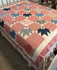 Beautiful Vintage 1930s-40s Quilt Top Cotton Fabrics, Leaf picture