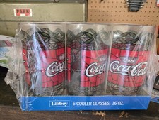 New Old Stock Vintage Tiffany Style Coke Glasses, Set of 6. Original Packaging  picture