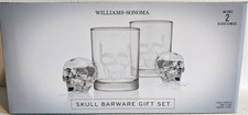 Williams-Sonoma Skull Barware Gift Set - 2 Etched Glasses & 2 Ice Molds - New picture