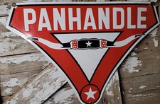 VINTAGE PANHANDLE PORCELAIN SIGN OLD TEXAS OIL GAS PETROLEUM CATTLE COW HORN 36