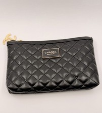 CHANEL Makeup Black Quilted Cosmetic Pouch Bag Gold CC Charm GWP VIP picture