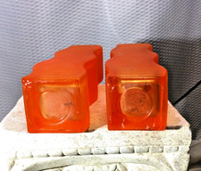 pair of vtg 1990's IKEA Skamt frosted orange wavy glass Vases picture
