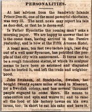 Ill Prince Dee-Si Very Ill 5th Ave Hotel John Swanson 1869 NY Clipping TAJ7-M16 picture